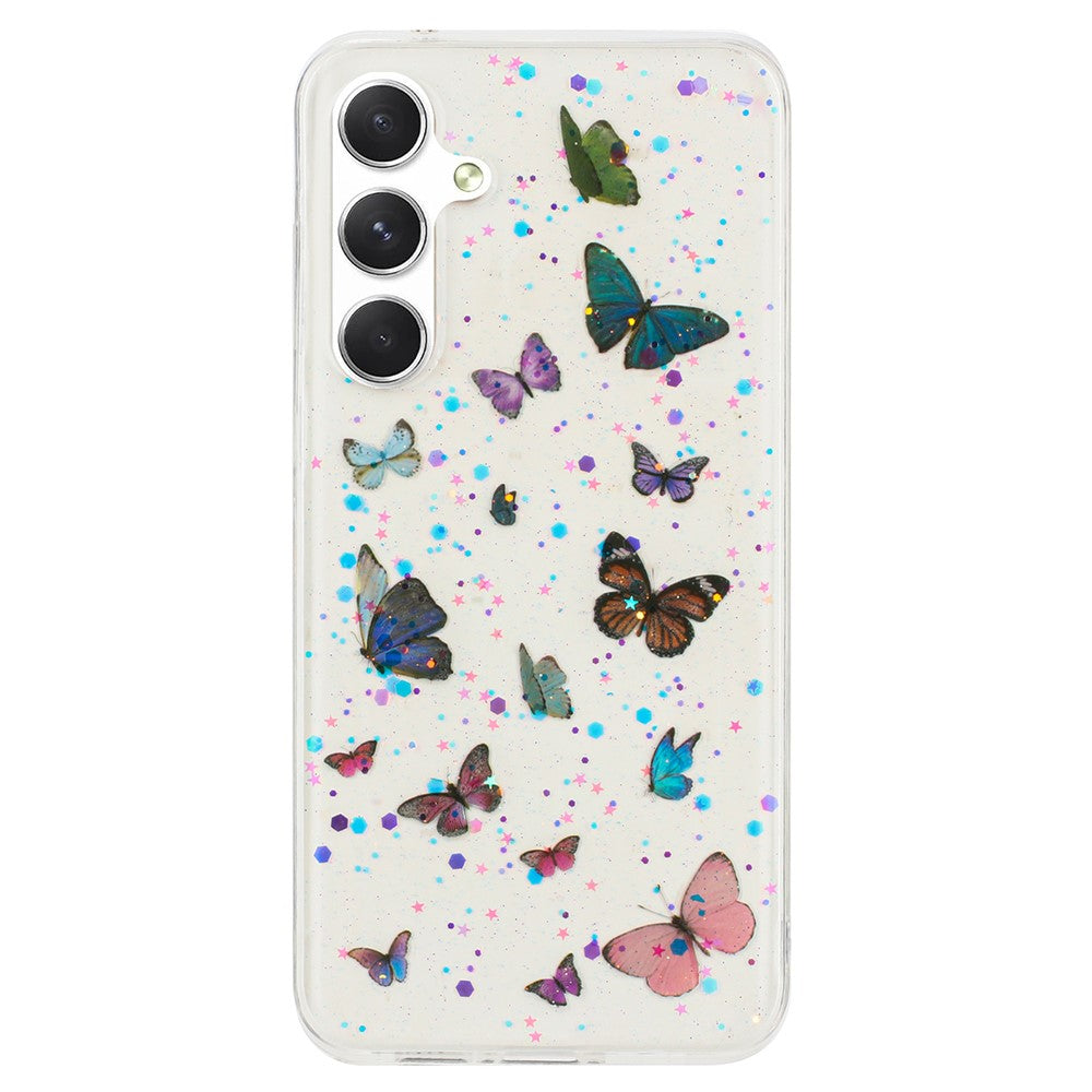 Til Samsung Galaxy A16 5G / A16 4G Cover Anti Drop TPU Telefon Bagside Epoxy Glitter Sommerfugl