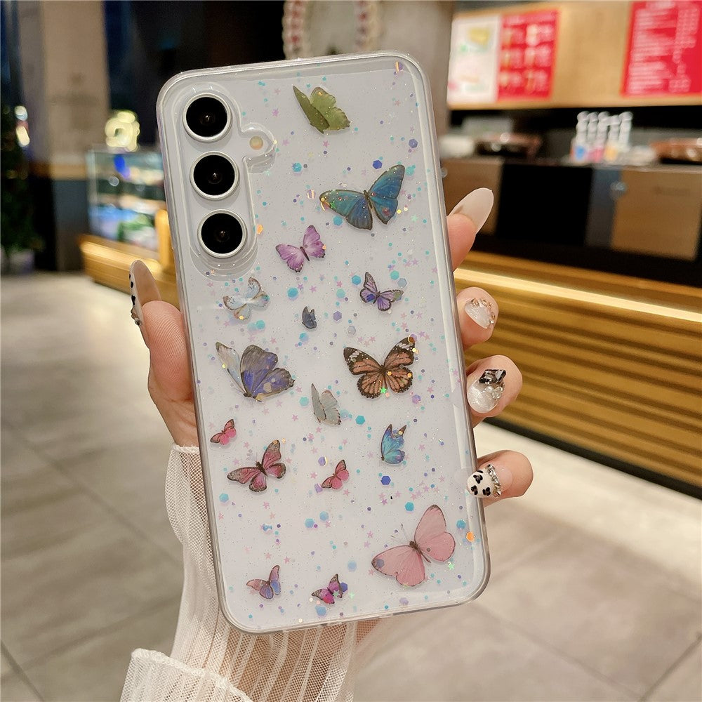 Til Samsung Galaxy A16 5G / A16 4G Cover Anti Drop TPU Telefon Bagside Epoxy Glitter Sommerfugl