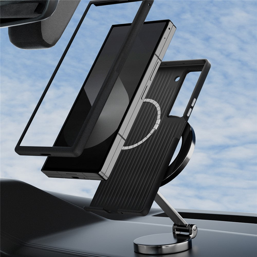 ABEEL For Samsung Galaxy Z Fold Special Magnetic Case PC + Aluminum Alloy + PU Leather Slim Phone Back Cover