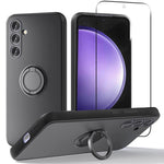 For Samsung Galaxy A26 5G Case Liquid Silicone Kickstand Cover with 2.5D Arc Edge Tempered Glass Film
