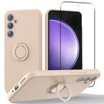 For Samsung Galaxy A26 5G Case Liquid Silicone Kickstand Cover with 2.5D Arc Edge Tempered Glass Film