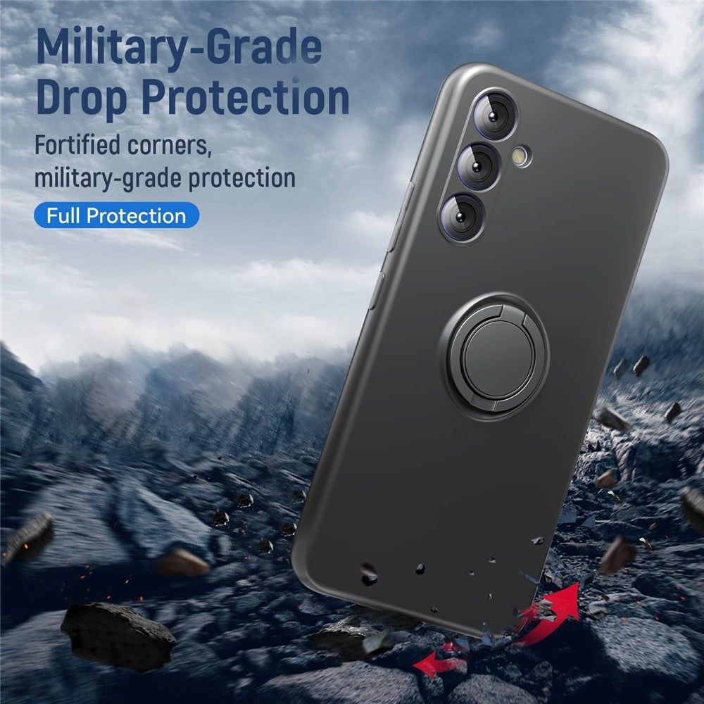For Samsung Galaxy A56 5G Case Liquid Silicone Kickstand Cover with 2.5D Arc Edge Tempered Glass Film