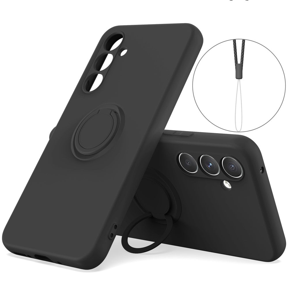 For Samsung Galaxy S25+ Silicone Case with Strap Ring Kickstand Phone Cover