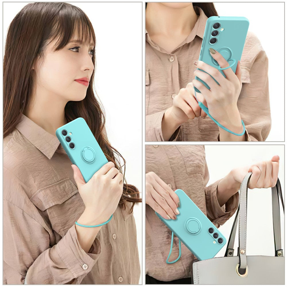 For Samsung Galaxy A56 5G Silicone Case with Strap Ring Kickstand Phone Cover