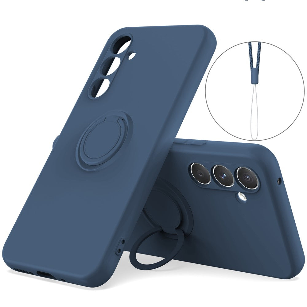 For Samsung Galaxy A56 5G Silicone Case with Strap Ring Kickstand Phone Cover
