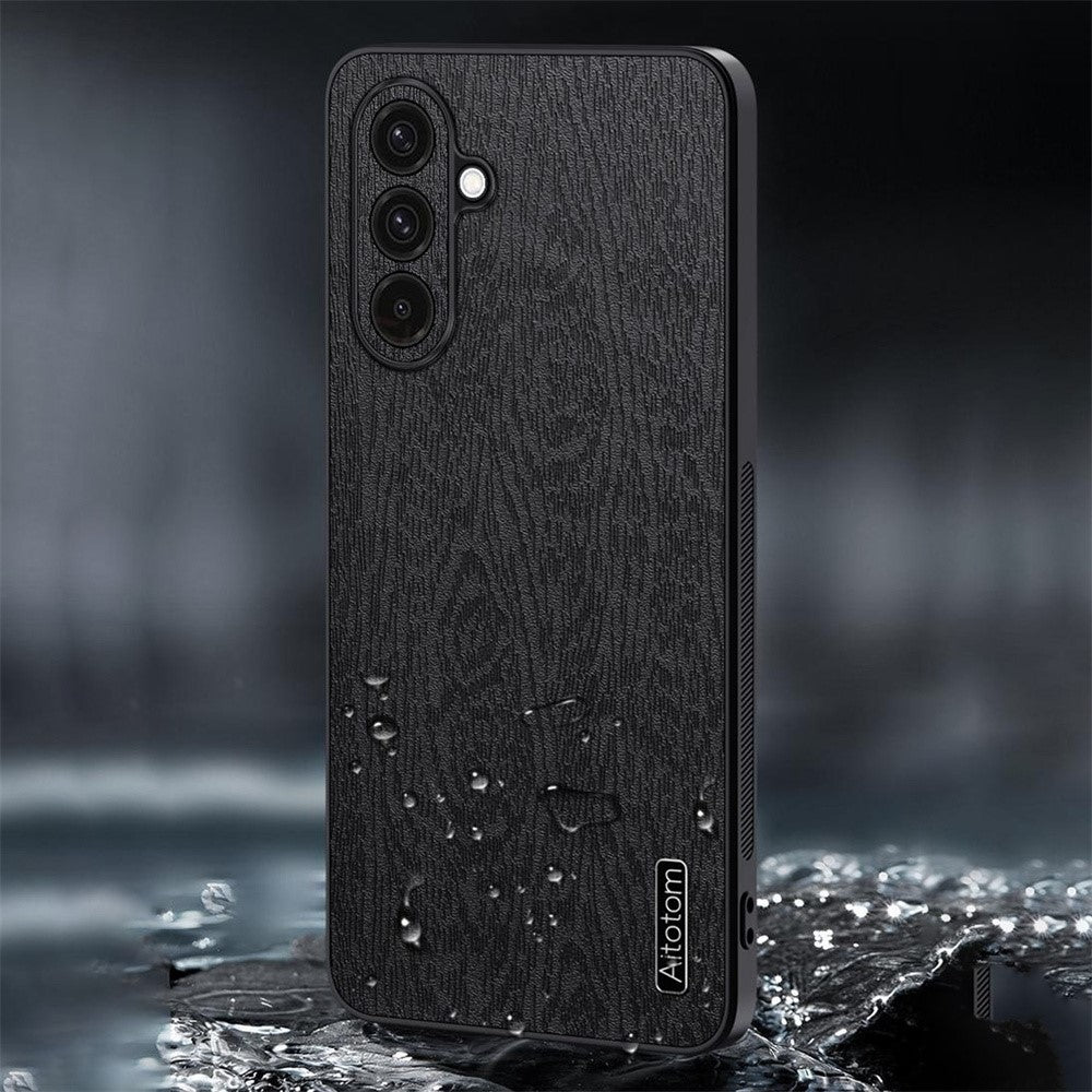 Til Samsung Galaxy A36 5G Etui Træstruktur PU Læderbelagt PC+TPU Telefoncover
