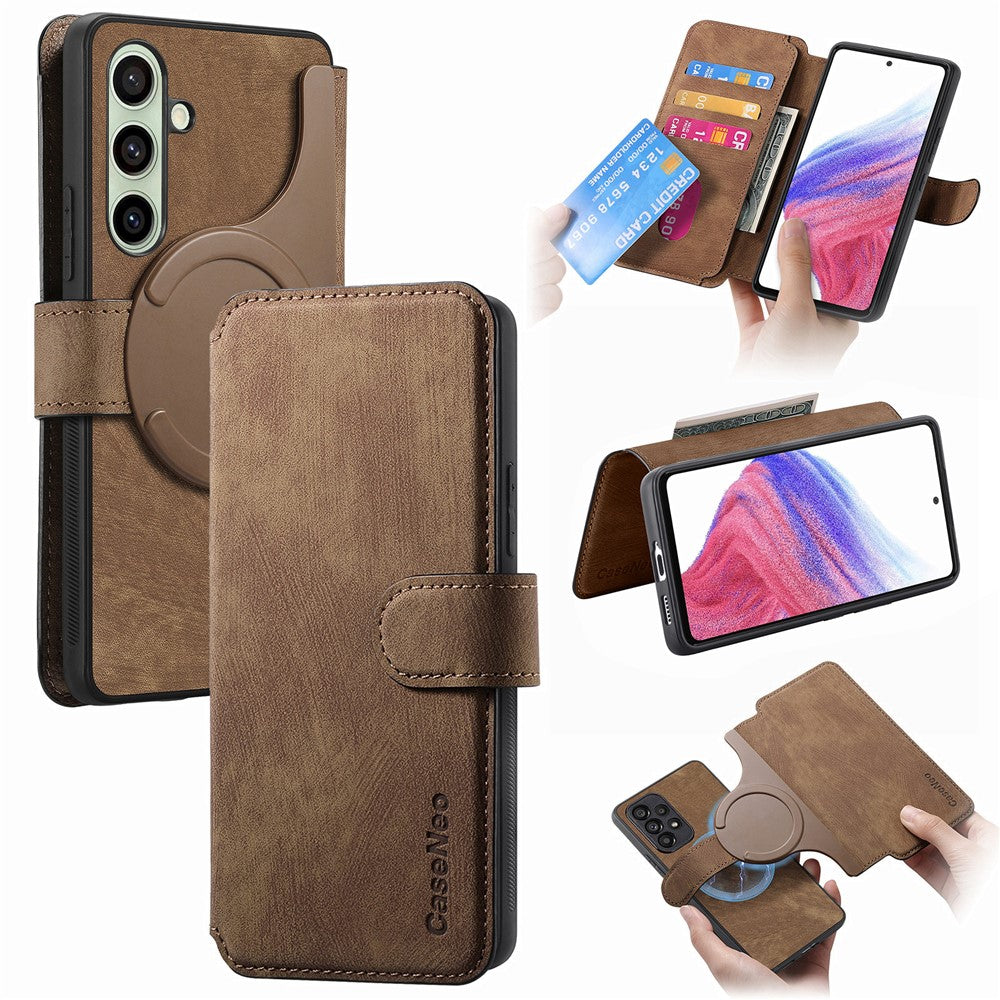 CASENEO MW-03-etui til Samsung Galaxy S24 FE med aftagelig pung, læder+TPU-mobilskal