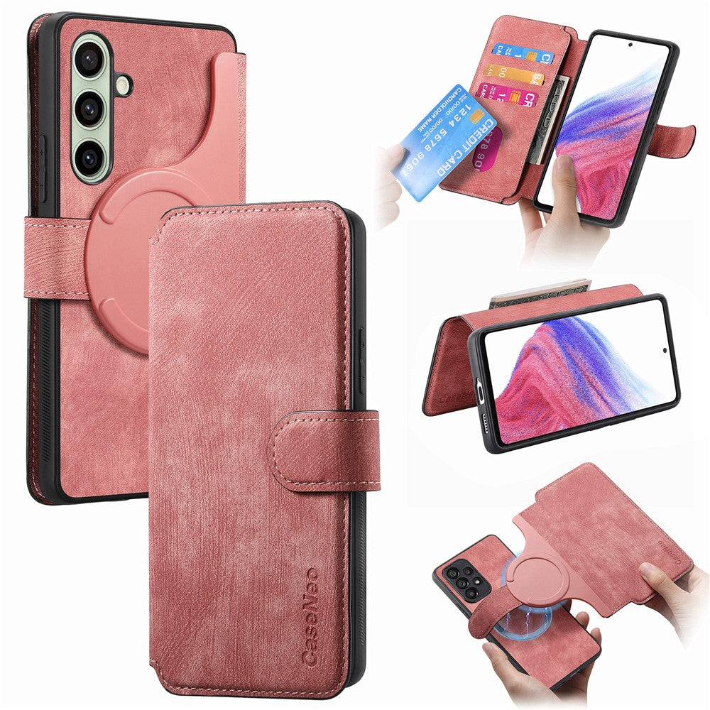 CASENEO MW-03-etui til Samsung Galaxy S24 FE med aftagelig pung, læder+TPU-mobilskal