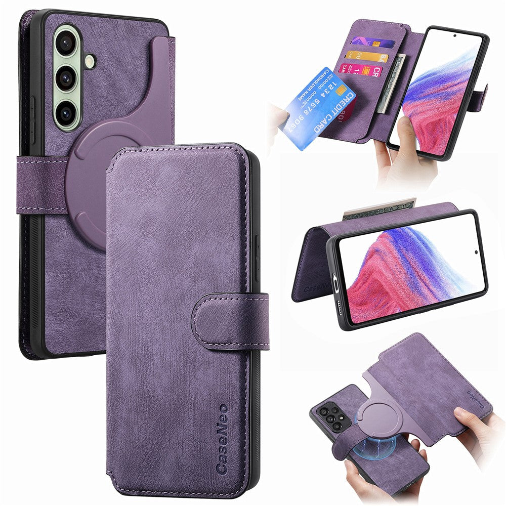 CASENEO MW-03-etui til Samsung Galaxy S24 FE med aftagelig pung, læder+TPU-mobilskal