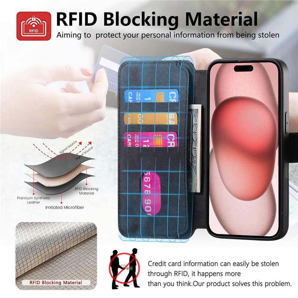 CASENEO MW-03 For iPhone 15 Plus Case with Detachable Wallet Leather+TPU Phone Cover
