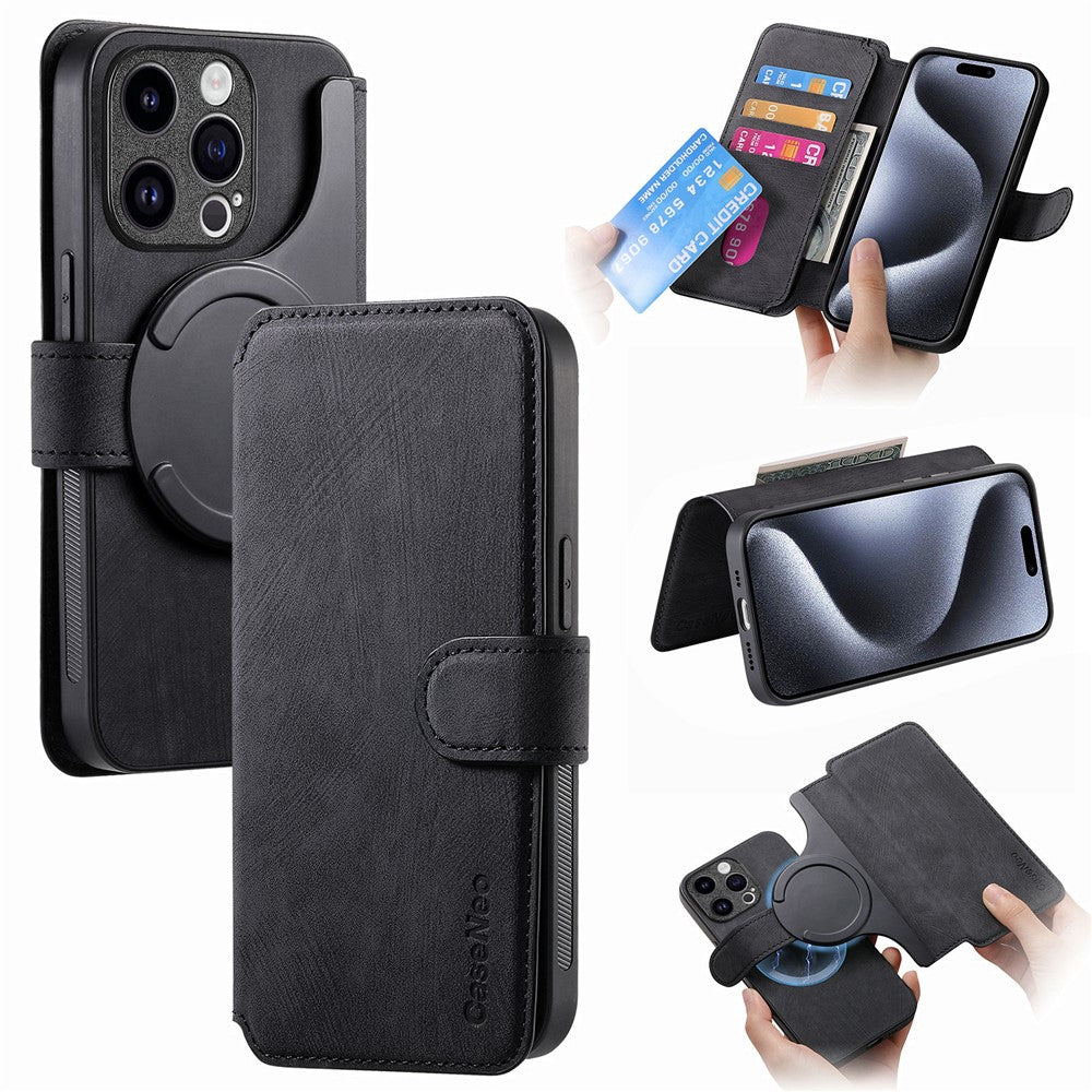 CASENEO MW-03 For iPhone 15 Pro Max Case with Detachable Wallet Leather+TPU Phone Cover