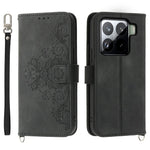 For Xiaomi 15 Pro Case Flower Pattern PU Leather Wallet Phone Cover with Strap
