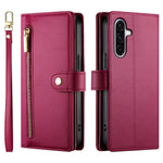 DF-011 For Samsung Galaxy A56 5G Case Zipper Pocket Wallet Leather Phone Cover with Straps