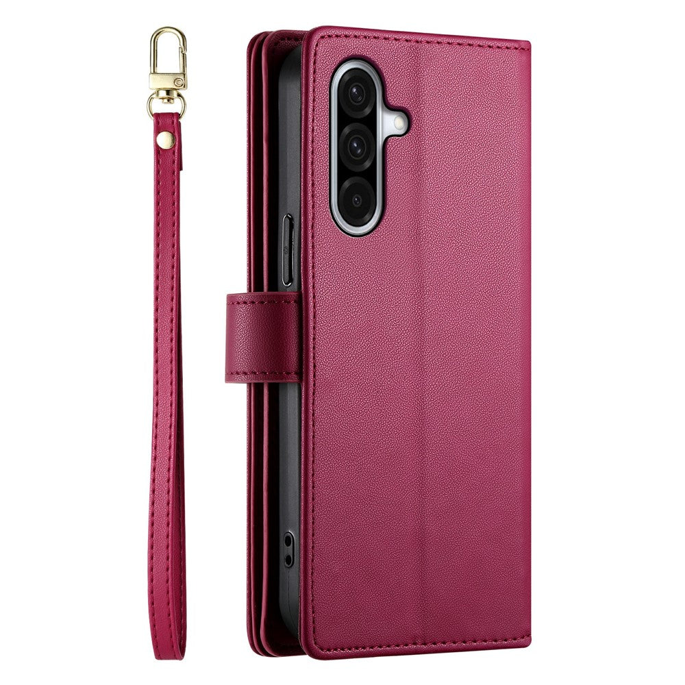 DF-011 For Samsung Galaxy A56 5G Case Zipper Pocket Wallet Leather Phone Cover with Straps