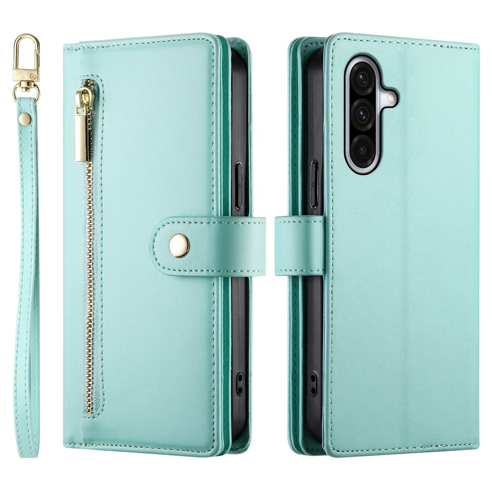 DF-011 For Samsung Galaxy A56 5G Case Zipper Pocket Wallet Leather Phone Cover with Straps
