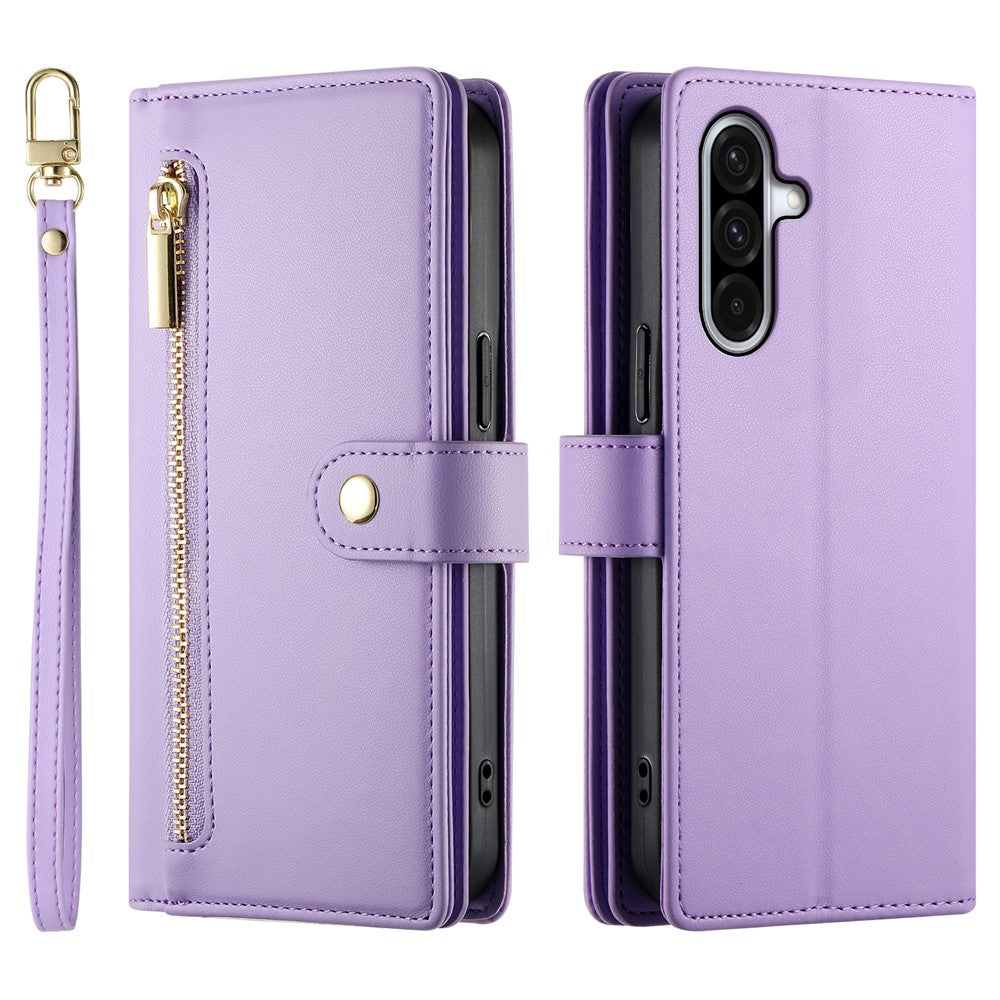 DF-011 For Samsung Galaxy A56 5G Case Zipper Pocket Wallet Leather Phone Cover with Straps