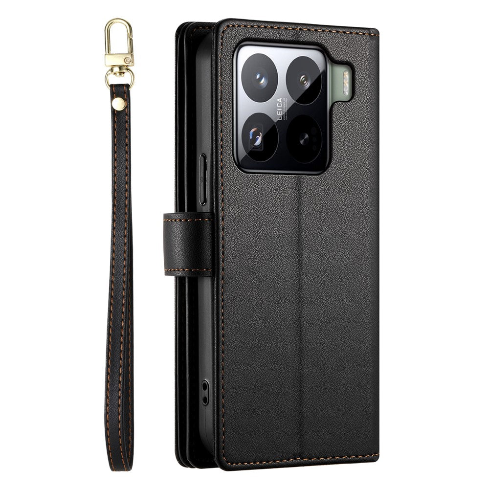 DF-011 For Xiaomi 15 Pro Case Zipper Pocket Wallet Leather Phone Cover with Straps