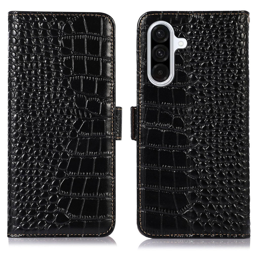 For Samsung Galaxy A26 5G Case Crocodile Texture Genuine Cow Leather Phone Wallet Cover