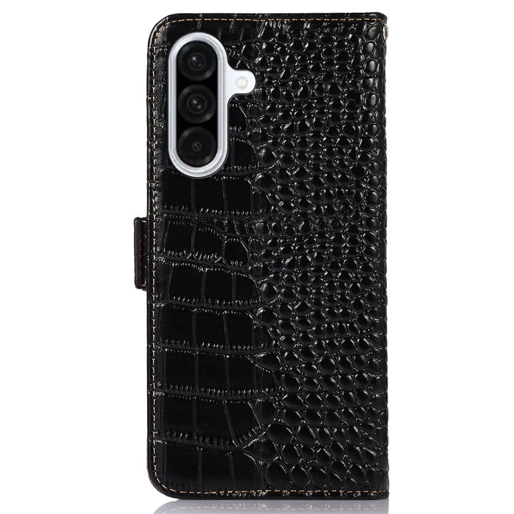 For Samsung Galaxy A26 5G Case Crocodile Texture Genuine Cow Leather Phone Wallet Cover