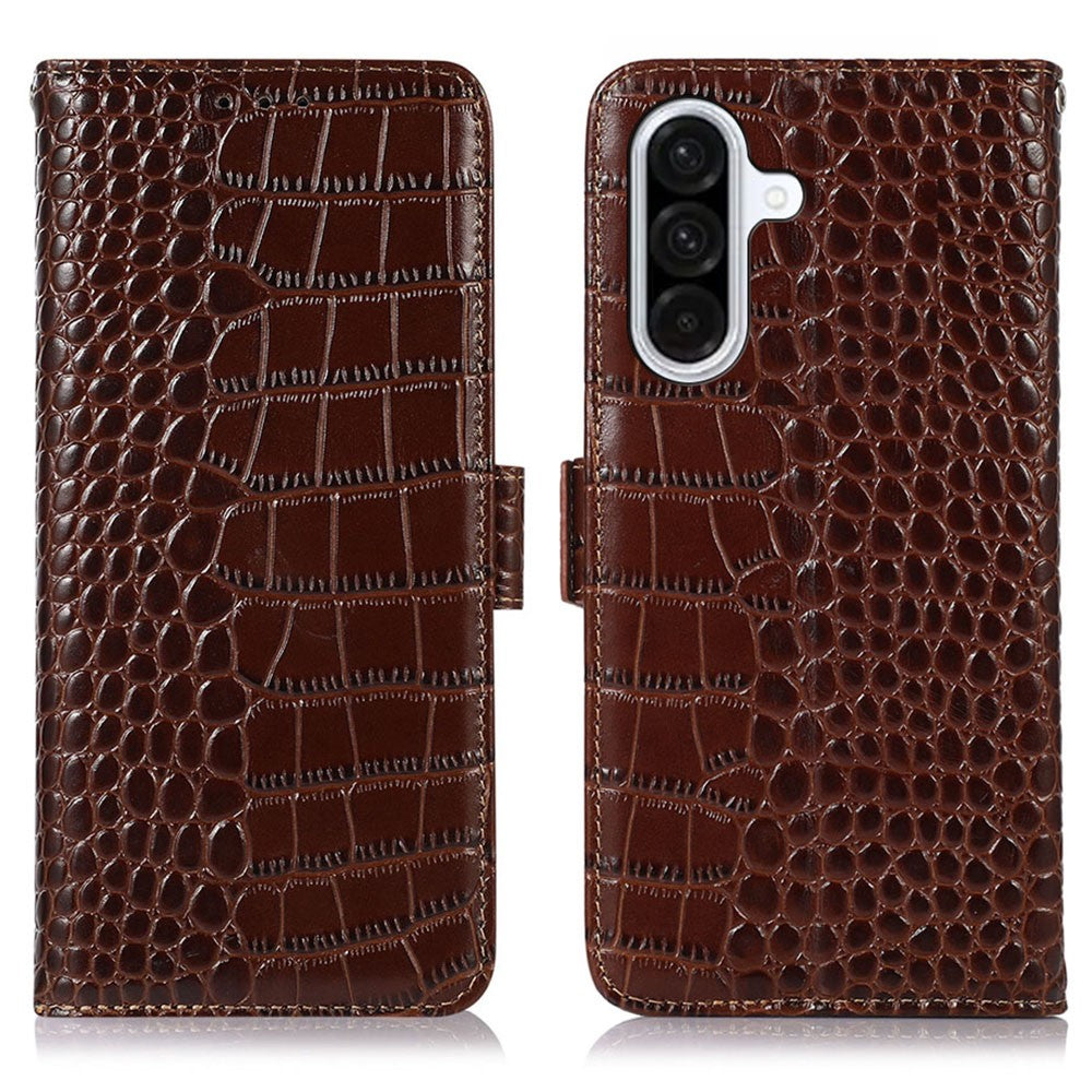 For Samsung Galaxy A26 5G Case Crocodile Texture Genuine Cow Leather Phone Wallet Cover