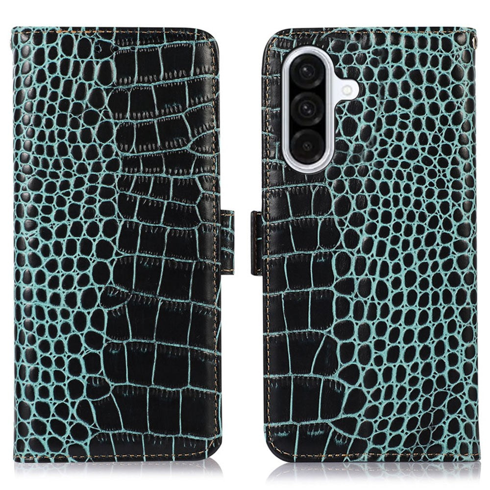 For Samsung Galaxy A26 5G Case Crocodile Texture Genuine Cow Leather Phone Wallet Cover