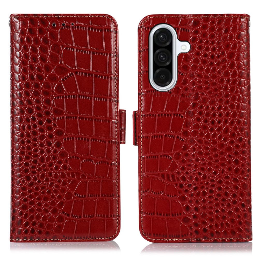 For Samsung Galaxy A26 5G Case Crocodile Texture Genuine Cow Leather Phone Wallet Cover
