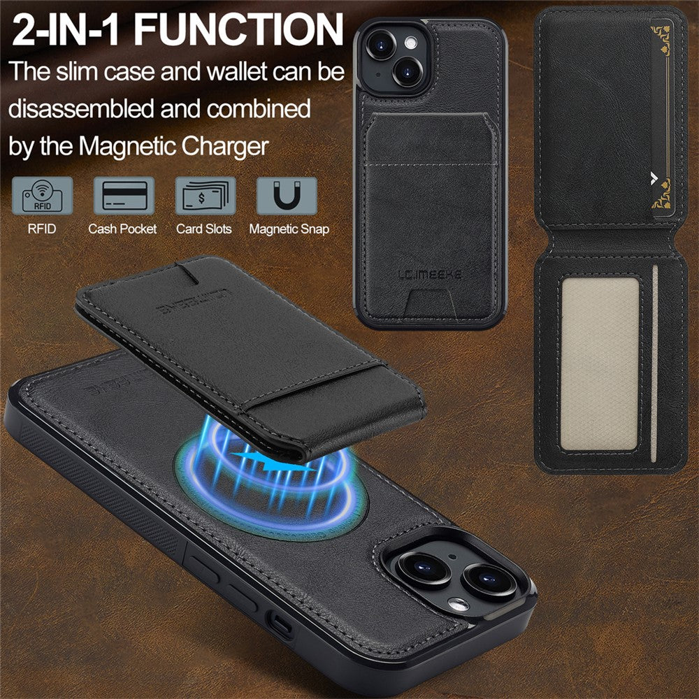 LC.IMEEKE L3 For iPhone 13 mini Magnetic Case Detachable Card Holder Leather TPU Mobile Cover