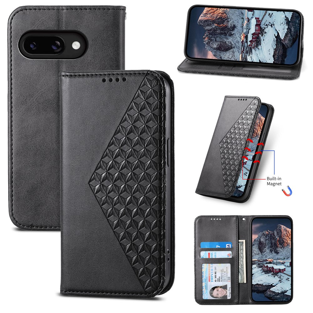 Til Google Pixel 9a Cover Kalvetekstur PU Læder Telefoncover med Pung