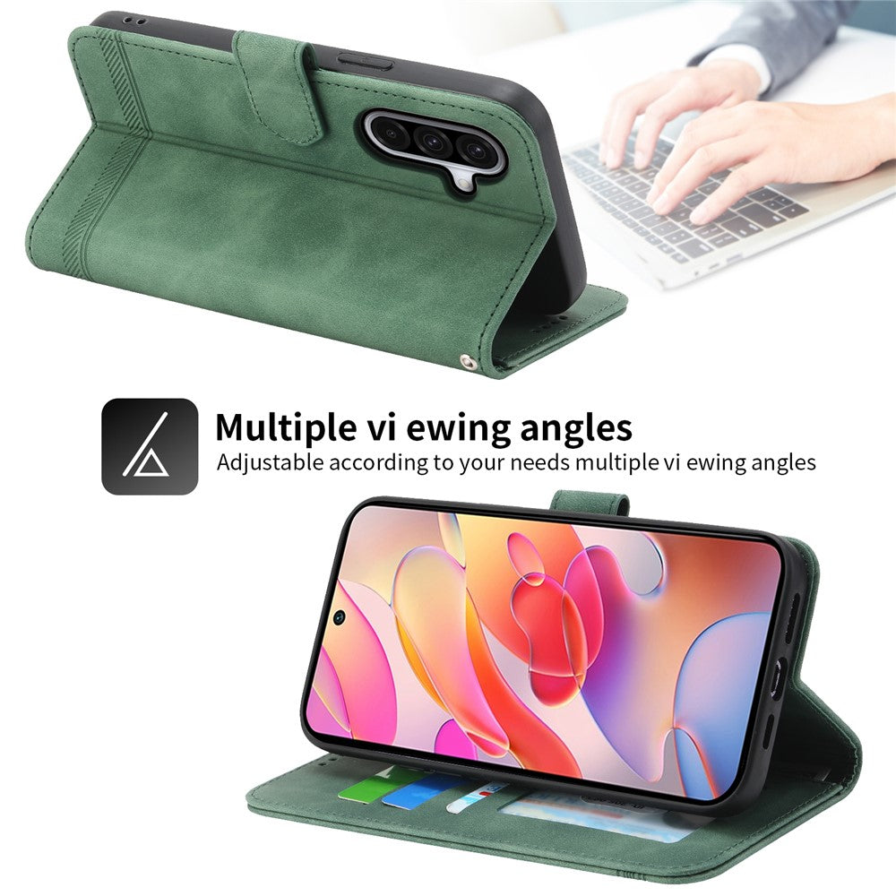 DIERFENG DF-03 For Samsung Galaxy A56 5G Leather Case Lines Imprint Wallet Phone Cover