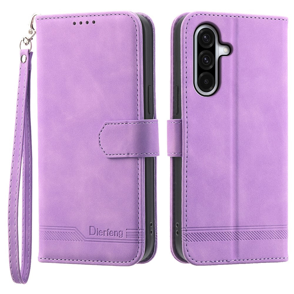 DIERFENG DF-03 For Samsung Galaxy A56 5G Leather Case Lines Imprint Wallet Phone Cover
