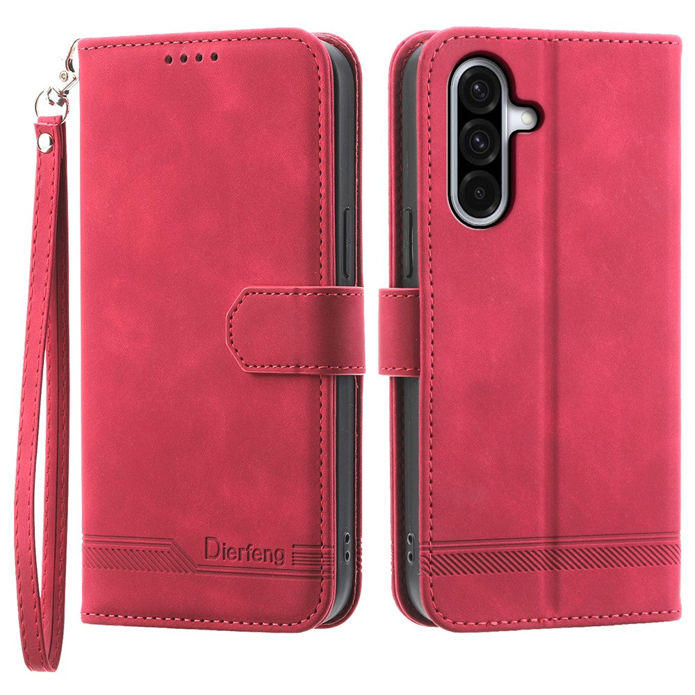 DIERFENG DF-03 For Samsung Galaxy A56 5G Leather Case Lines Imprint Wallet Phone Cover
