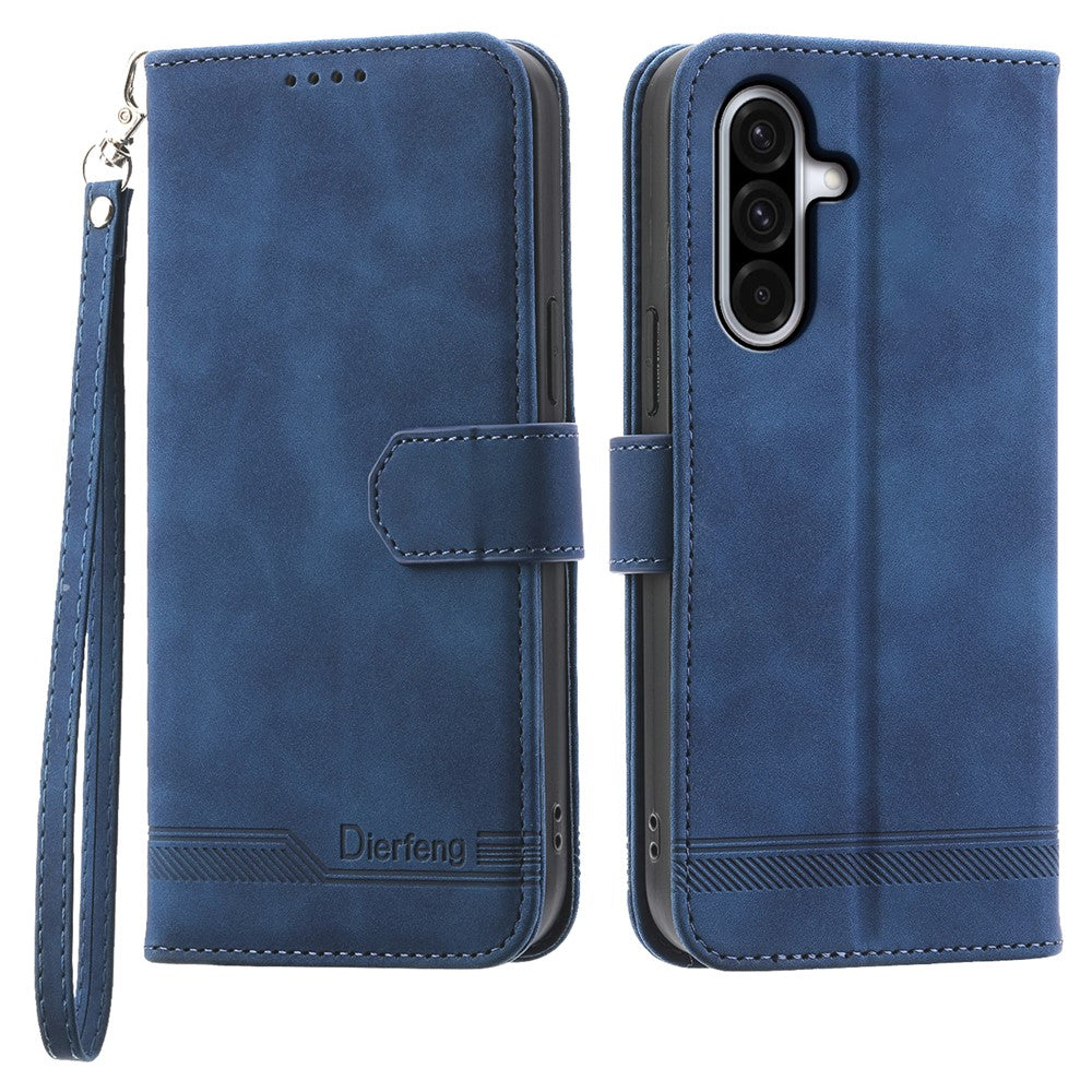 DIERFENG DF-03 For Samsung Galaxy A56 5G Leather Case Lines Imprint Wallet Phone Cover