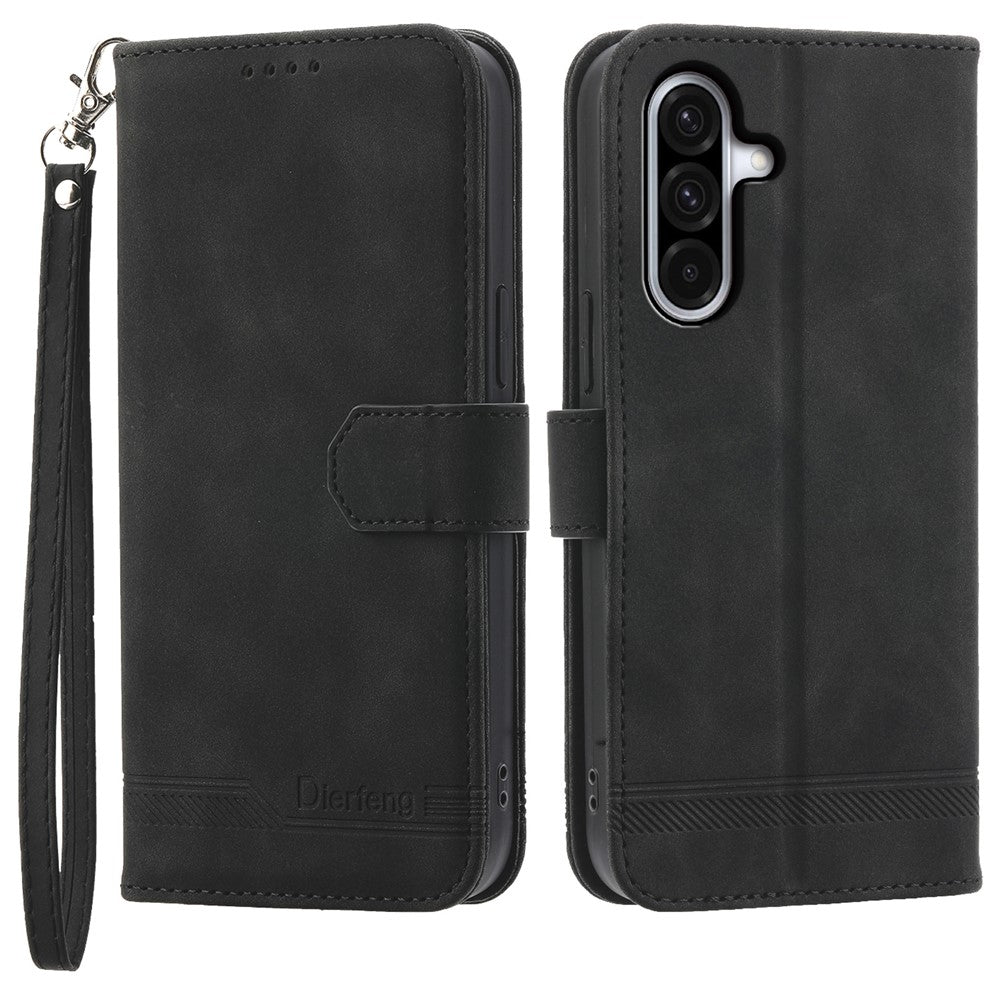 DIERFENG DF-03 For Samsung Galaxy A56 5G Leather Case Lines Imprint Wallet Phone Cover