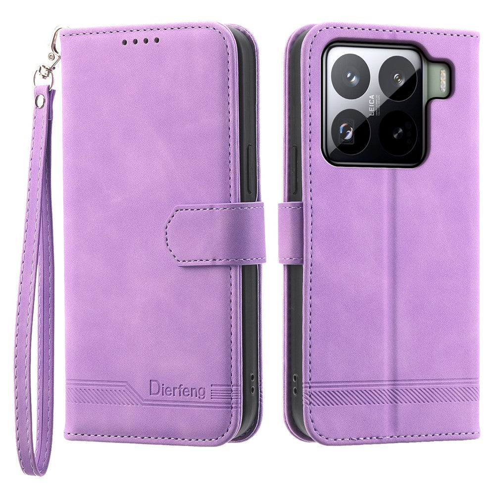 DIERFENG DF-03 For Xiaomi 15 Pro Leather Case Lines Imprint Wallet Phone Cover