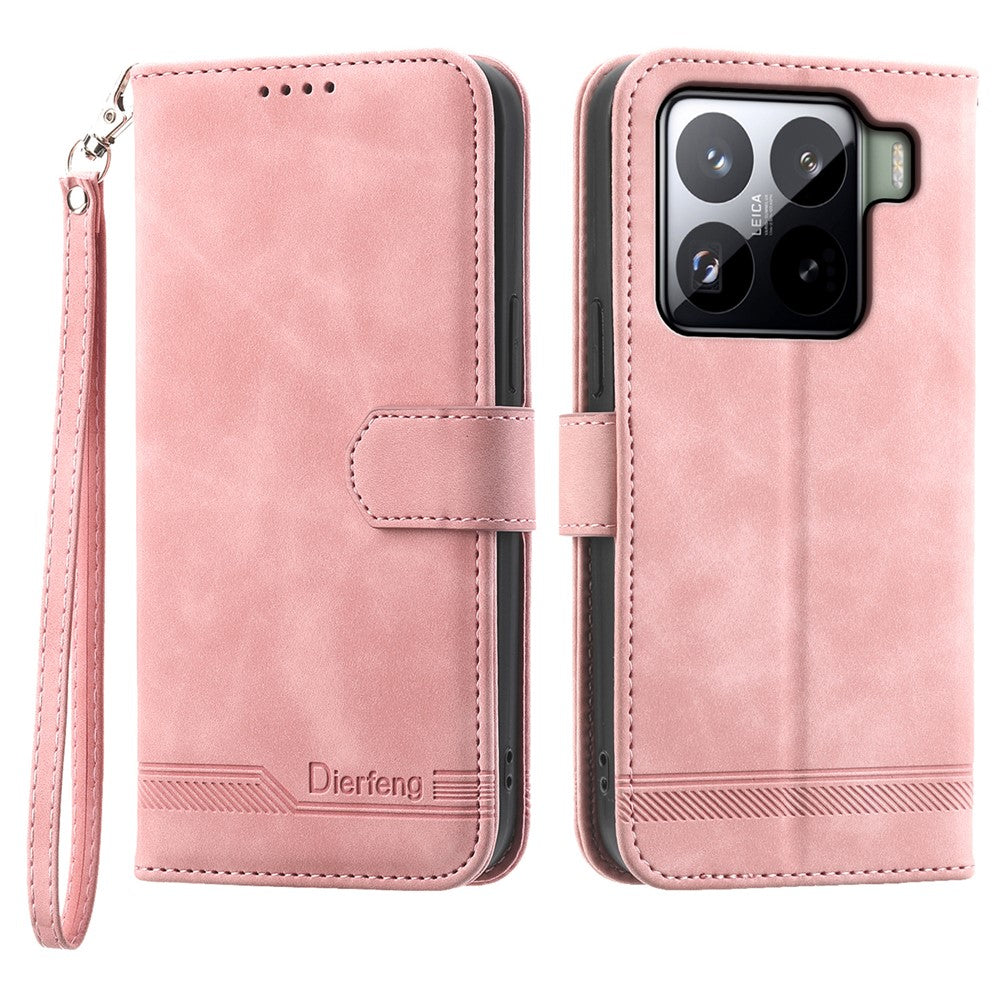 DIERFENG DF-03 For Xiaomi 15 Pro Leather Case Lines Imprint Wallet Phone Cover