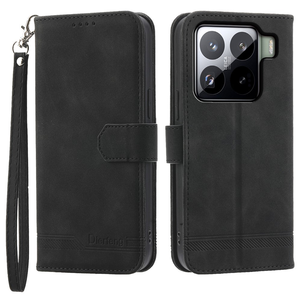 DIERFENG DF-03 For Xiaomi 15 Pro Leather Case Lines Imprint Wallet Phone Cover