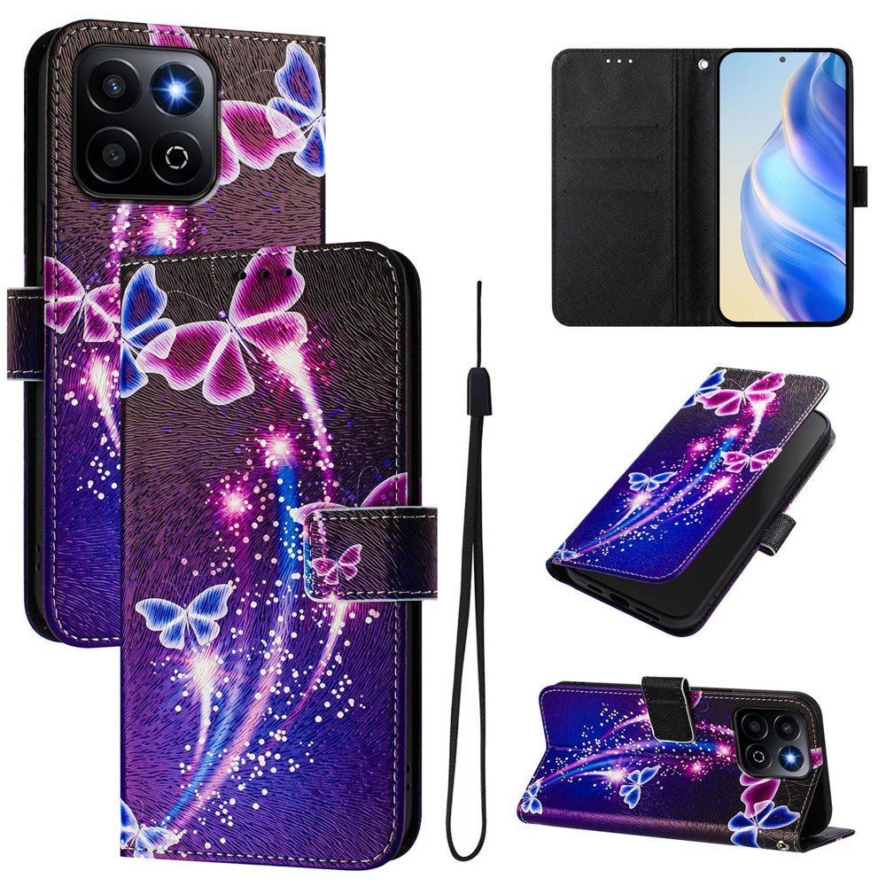 For Honor 200 Smart 5G / Honor X7c 4G / Honor X7c 5G Case Pattern Printing Wallet Phone Cover with Strap
