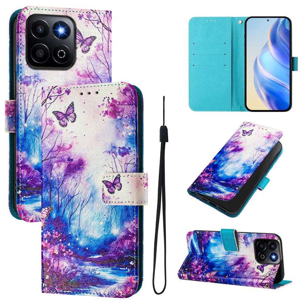 For Honor 200 Smart 5G / Honor X7c 4G / Honor X7c 5G Case Pattern Printing Wallet Phone Cover with Strap