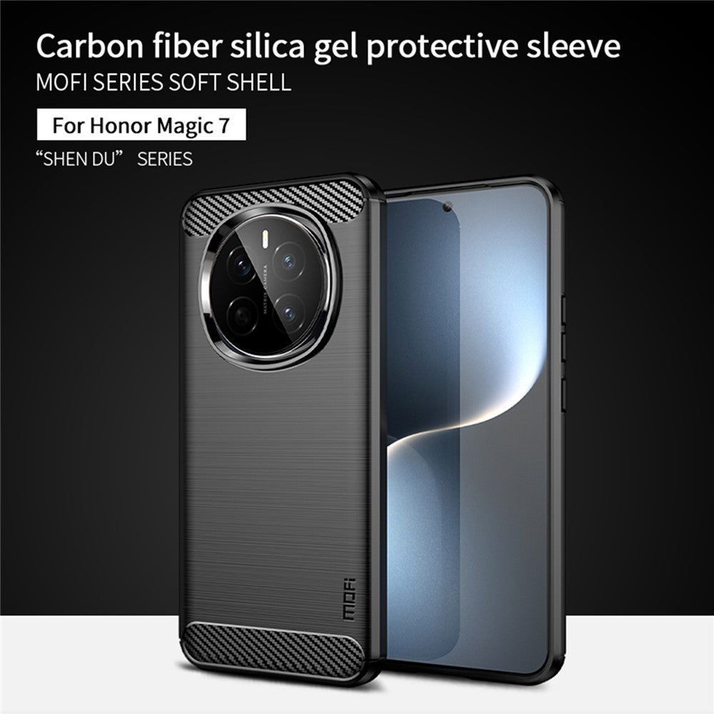 MOFI For Honor Magic7 5G Back Cover  Brushed Carbon Fiber Texture Soft TPU Case
