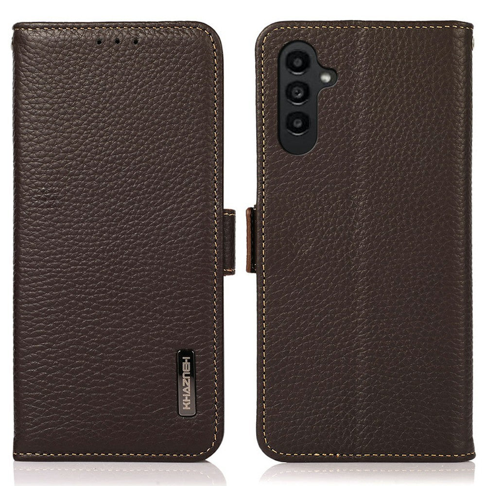 KHAZNEH For Samsung Galaxy A56 5G Phone Case Genuine Cow Leather Cover RFID Blocking