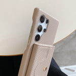 For Samsung Galaxy S23 Ultra Case Mirror Design PU Leather Back Cover with Card Slots, Wrist Strap