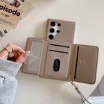 For Samsung Galaxy S23 Ultra Case Mirror Design PU Leather Back Cover with Card Slots, Wrist Strap