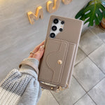 For Samsung Galaxy S23 Ultra Case Mirror Design PU Leather Back Cover with Card Slots, Wrist Strap