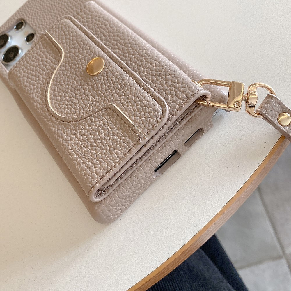 For Samsung Galaxy S23 Ultra Case Mirror Design PU Leather Back Cover with Card Slots, Wrist Strap