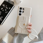 For Samsung Galaxy S23 Ultra Case Mirror Design PU Leather Back Cover with Card Slots, Wrist Strap