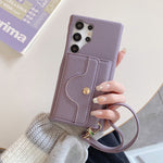 For Samsung Galaxy S23 Ultra Case Mirror Design PU Leather Back Cover with Card Slots, Wrist Strap