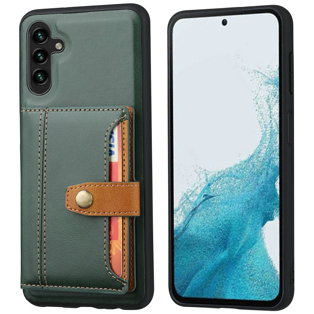 Samsung Galaxy S25-skal med kalvtextur, korthållare i PU-läder + TPU, Kicksktand-mobilskal