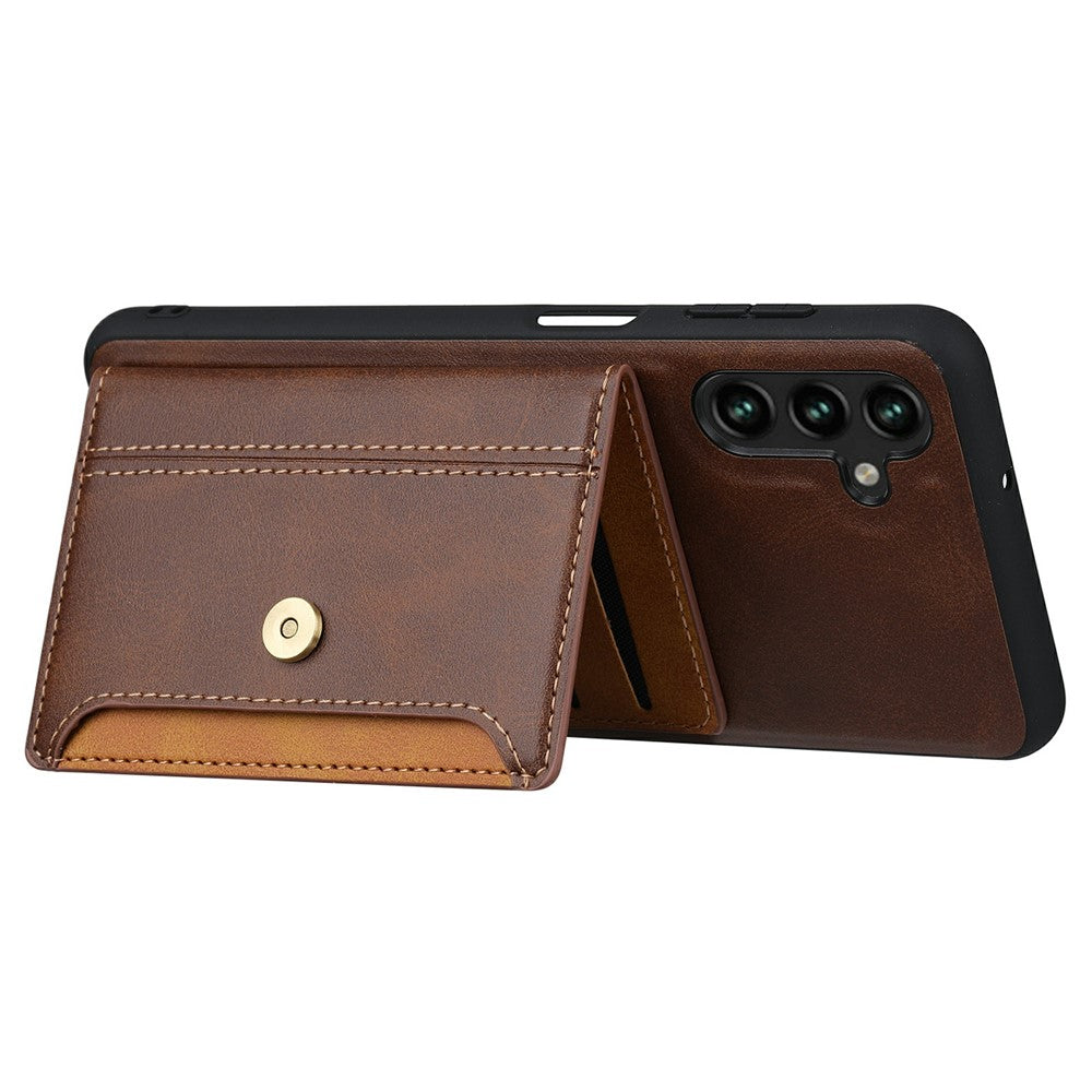 For Samsung Galaxy S25+ Case Calf Texture Card Holder PU Leather + TPU Kickstand Phone Cover