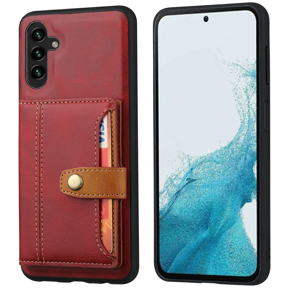 For Samsung Galaxy S25+ Case Calf Texture Card Holder PU Leather + TPU Kickstand Phone Cover