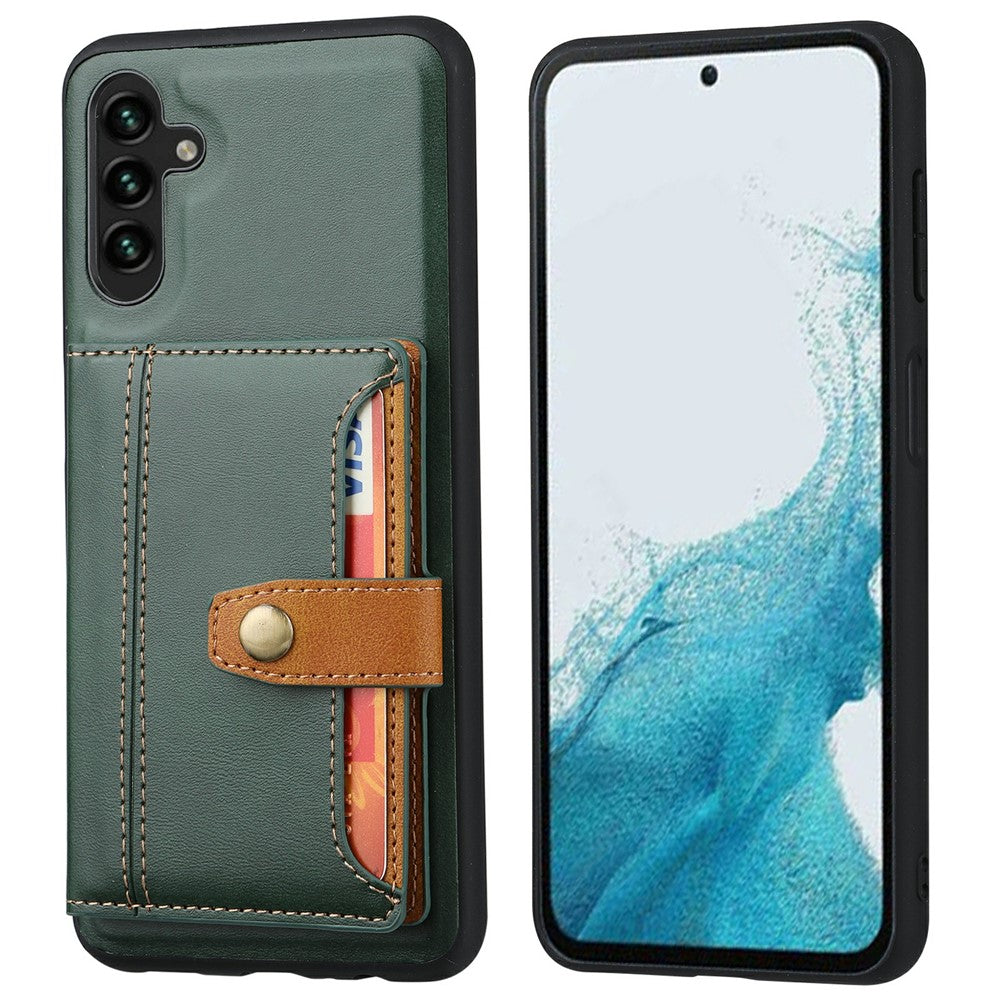 For Samsung Galaxy S25+ Case Calf Texture Card Holder PU Leather + TPU Kickstand Phone Cover